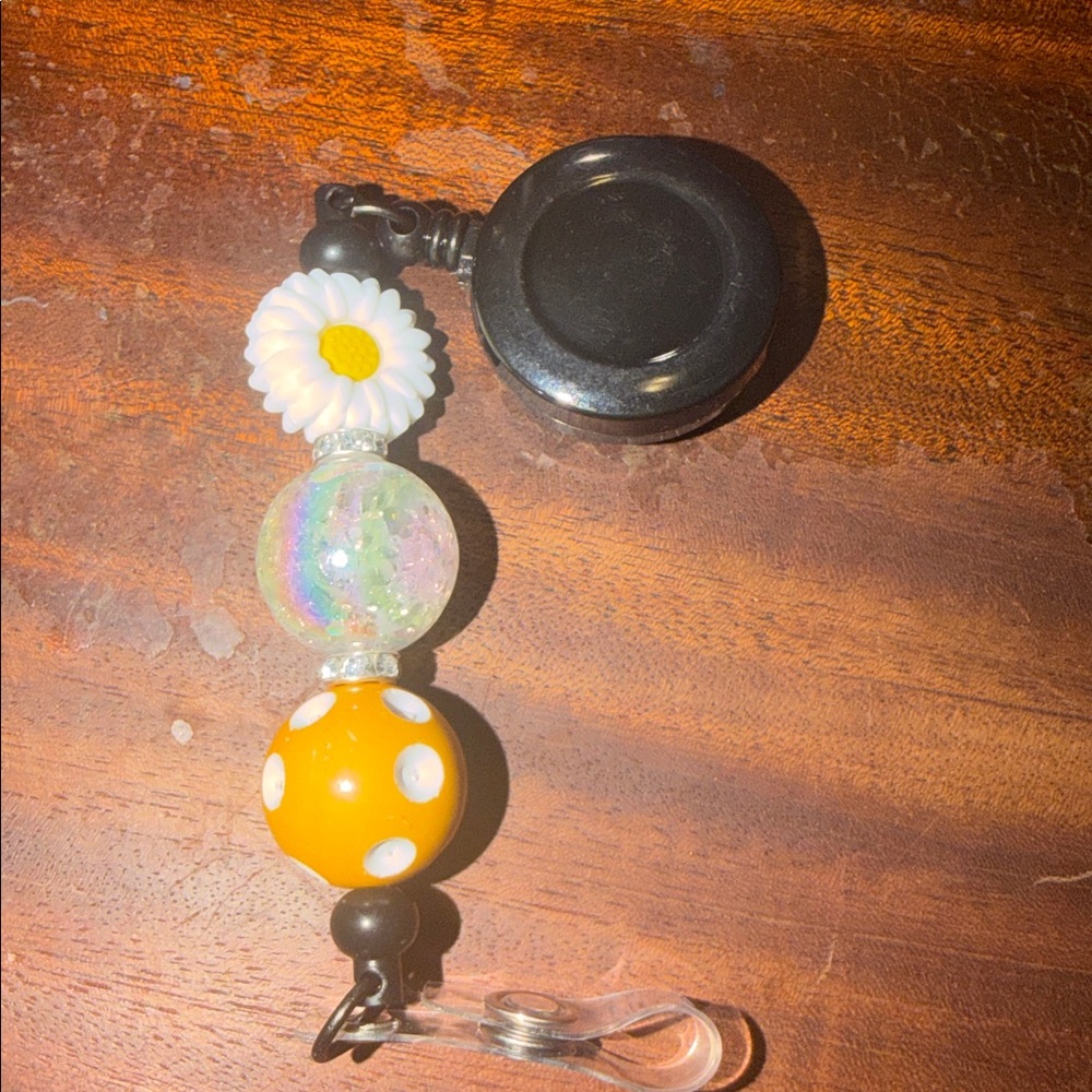 Yellow and White Beaded Badge Reel
